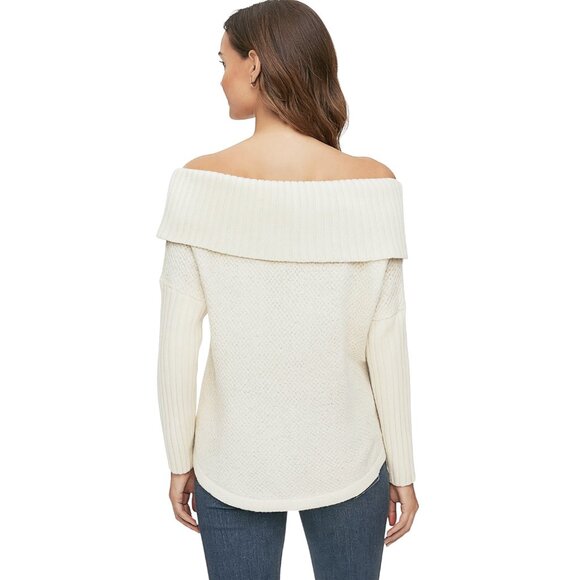 Winter Layers – Off-White Knit Cowl Neck Sweater  Waffle & Rib Texture  Size 0M - Picture 2 of 7